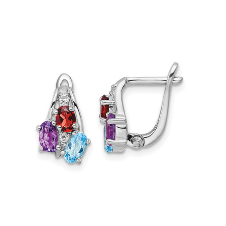 Sterling Silver Dangle Earrings with Garnet and Swiss Blue Topaz Cluster Design