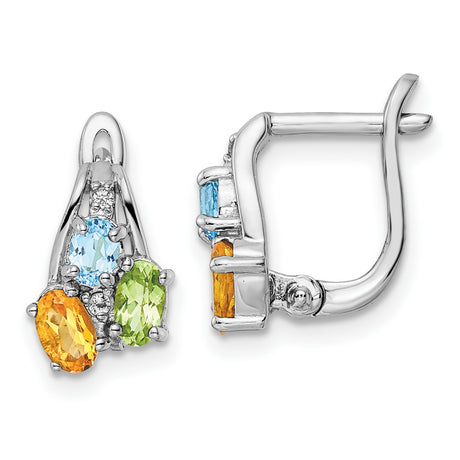 Sterling Silver Dangle Earrings with Citrine and Swiss Blue Topaz, Trio Gemstone Design