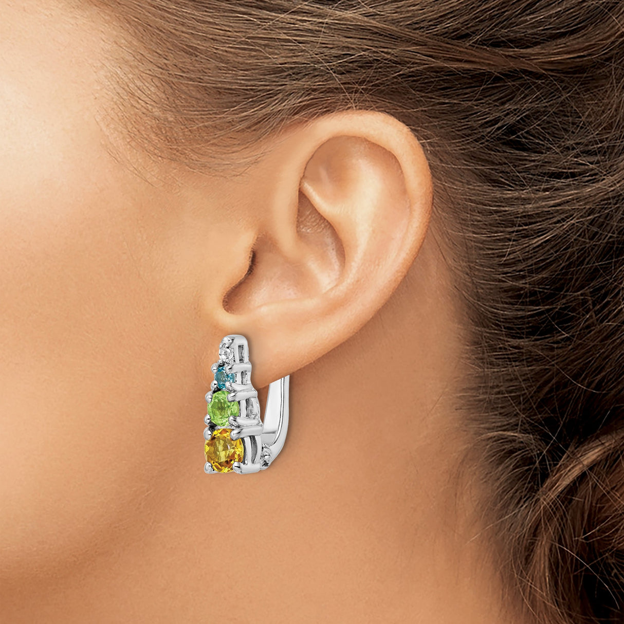 Sterling Silver Dangle Earrings with Citrine, Peridot, and Blue Topaz, Modern Multi-Gemstone Drop Style