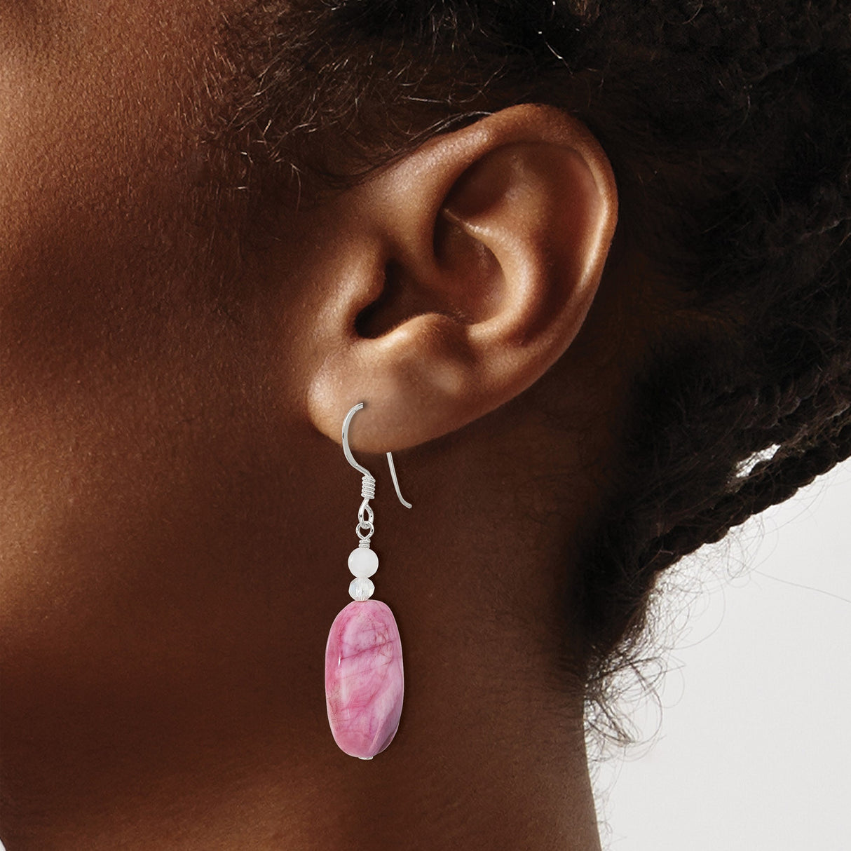 Sterling Silver Earrings with Agate, Quartz Accents, Boho Dangle Style for Women