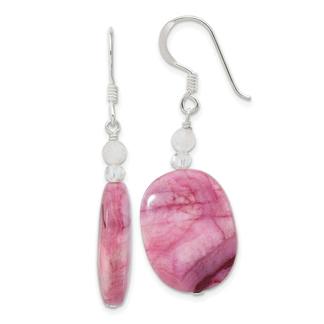 Sterling Silver Earrings with Agate, Quartz Accents, Boho Dangle Style for Women