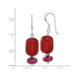 Sterling Silver Dangle Earrings with Carnelian and Reconstructed Serpentine, Boho Style