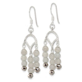 Sterling Silver Dangle Earrings with Gray Labradorite and Hematite, Multi-Strand Boho Drop Design