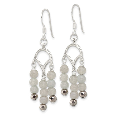 Sterling Silver Dangle Earrings with Gray Labradorite and Hematite, Multi-Strand Boho Drop Design