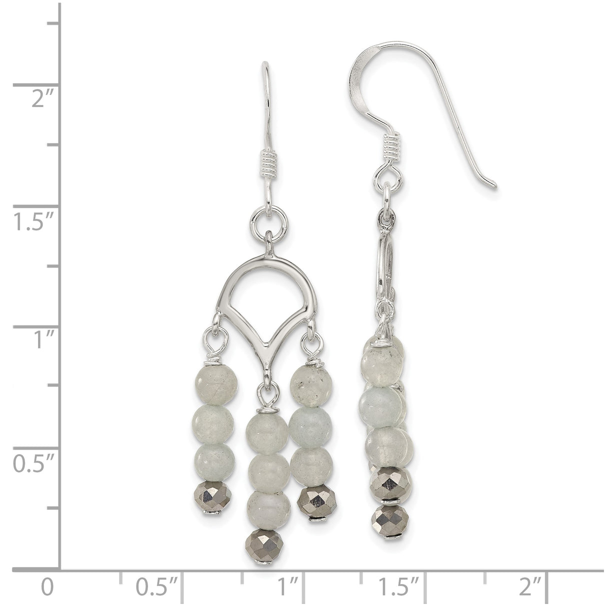 Sterling Silver Dangle Earrings with Gray Labradorite and Hematite, Multi-Strand Boho Drop Design