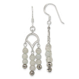 Sterling Silver Dangle Earrings with Gray Labradorite and Hematite, Multi-Strand Boho Drop Design