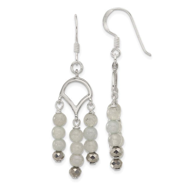 Sterling Silver Dangle Earrings with Gray Labradorite and Hematite, Multi-Strand Boho Drop Design