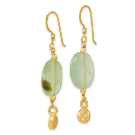 Sterling Silver Dangle Earrings with Prehnite Gemstones and Starburst Charm, Boho Style