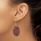 Sterling Silver Dangle Earrings with Oval Red Jasper, Gold Plated, Boho Style for Women
