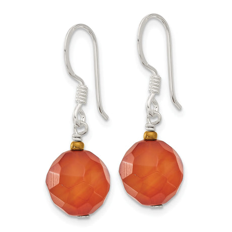 Sterling Silver Dangle Earrings with Faceted Orange Crystal Beads, Boho Style for Women