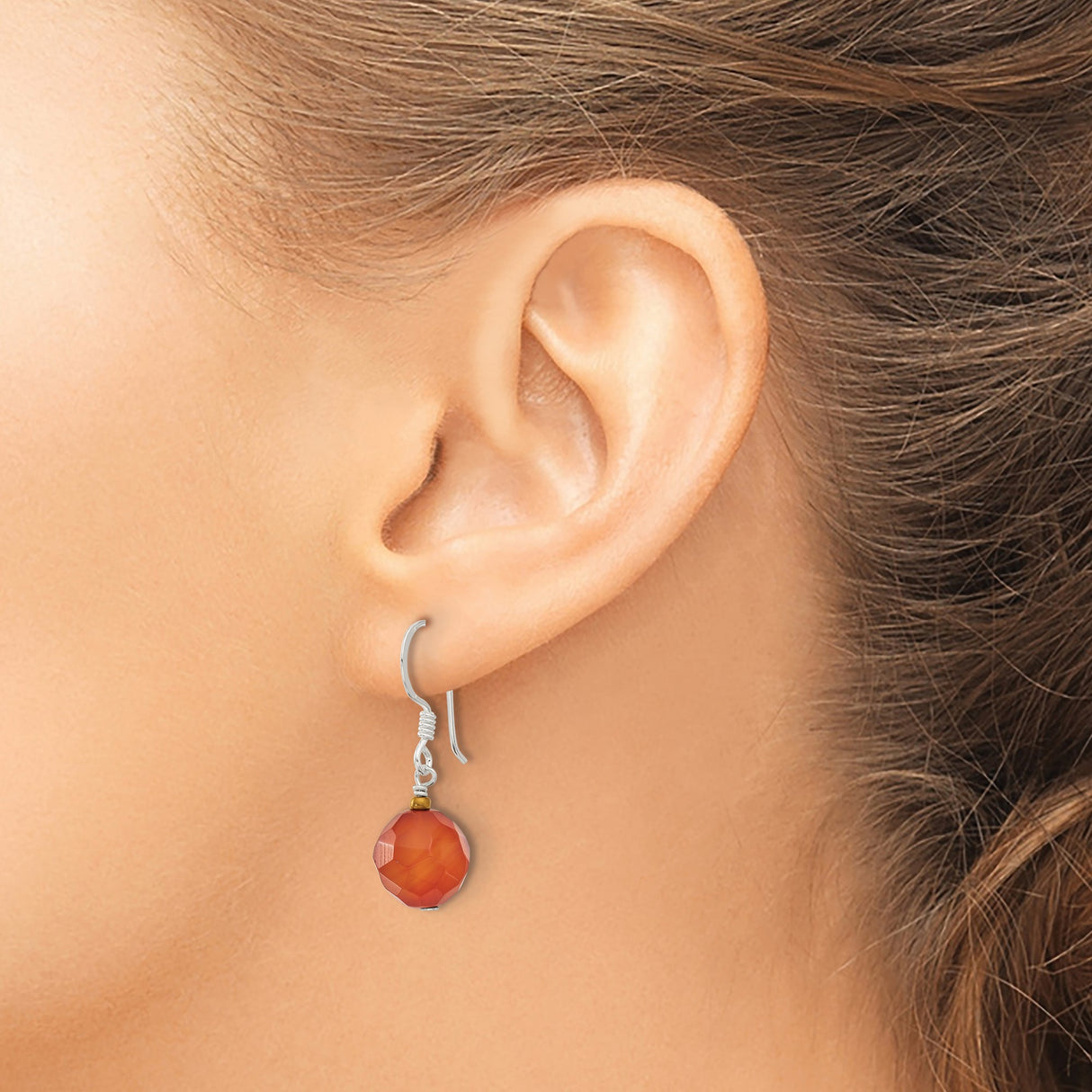 Sterling Silver Dangle Earrings with Faceted Orange Crystal Beads, Boho Style for Women