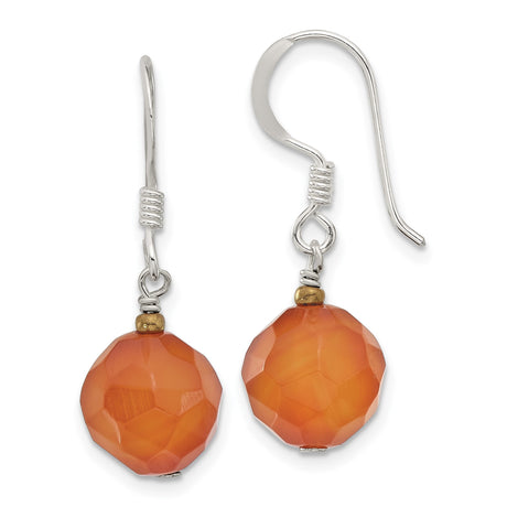 Sterling Silver Dangle Earrings with Faceted Orange Crystal Beads, Boho Style for Women