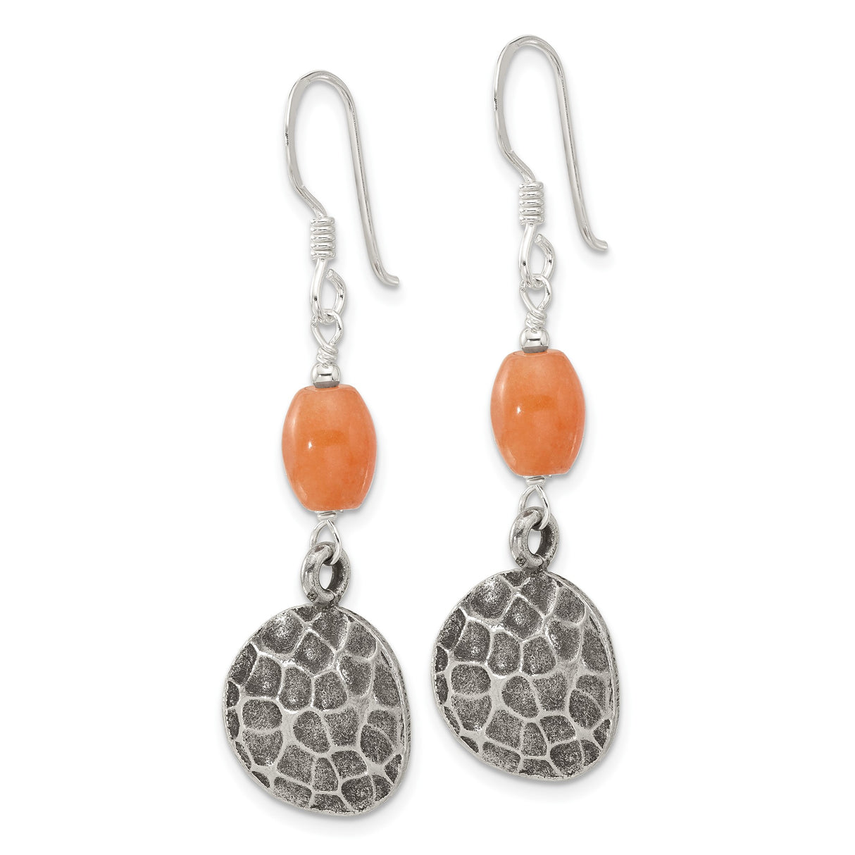 Sterling Silver Dangle Earrings with Aventurine, Hammered Disc and Spike Charms, Boho Style