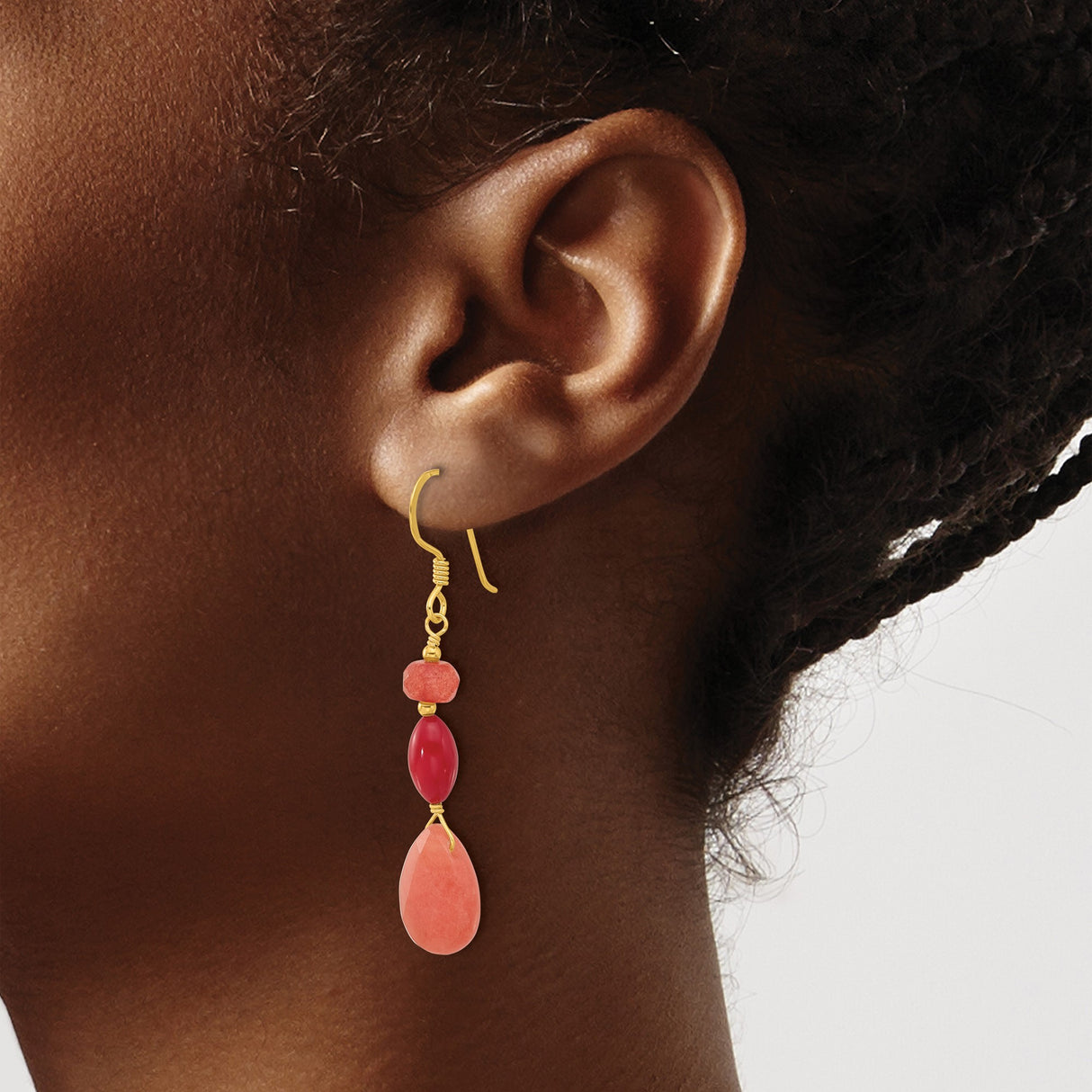 Sterling Silver Dangle Earrings with Jade and Coral, Teardrop and Oval Boho Design