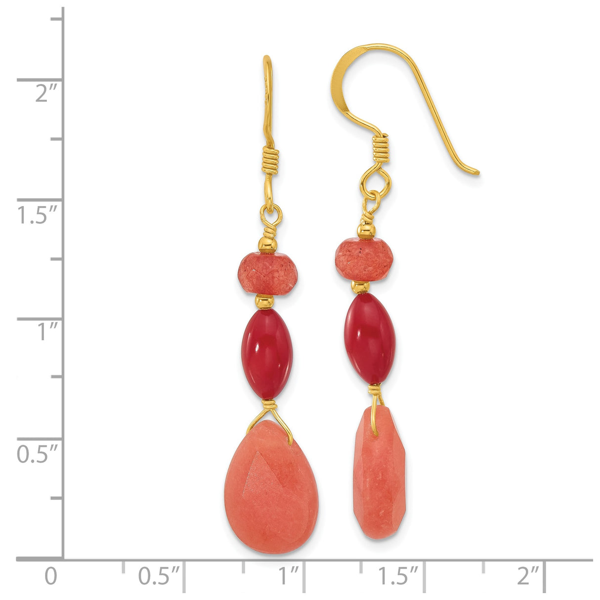 Sterling Silver Dangle Earrings with Jade and Coral, Teardrop and Oval Boho Design