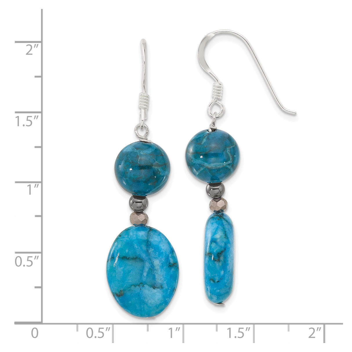 Sterling Silver Dangle Earrings with Howlite and Jasper, Handmade Boho Drop Design for Women