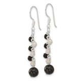 Sterling Silver Dangle Earrings with Agate and Labradorite, Long Chain Link Design, Modern Minimalist Style