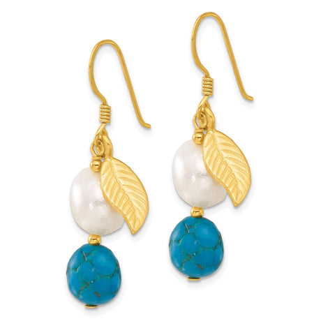 Sterling Silver Drop Earrings with Blue Zircon and Pearl, Boho Nature-Inspired Design