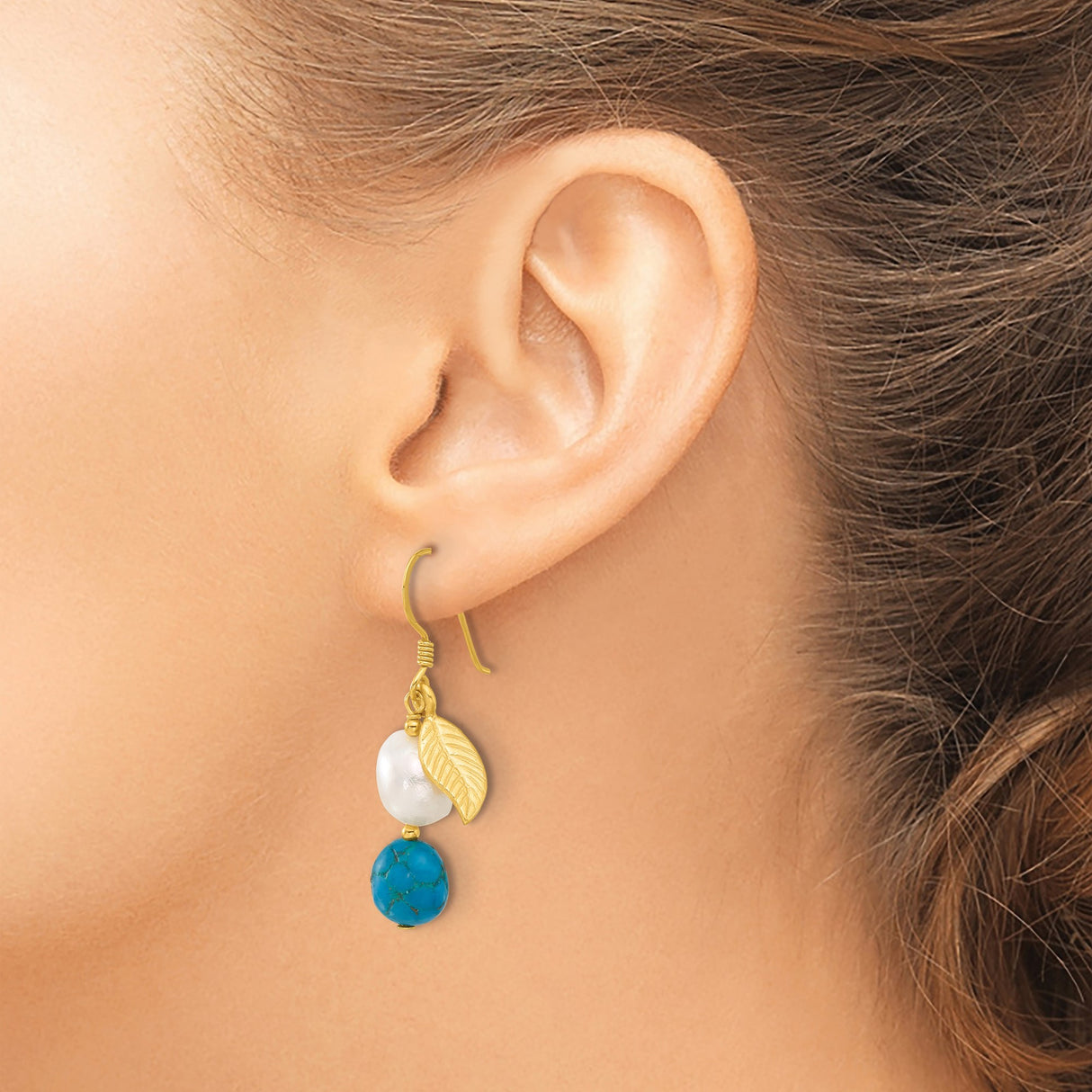 Sterling Silver Drop Earrings with Blue Zircon and Pearl, Boho Nature-Inspired Design