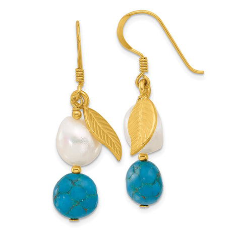 Sterling Silver Drop Earrings with Blue Zircon and Pearl, Boho Nature-Inspired Design