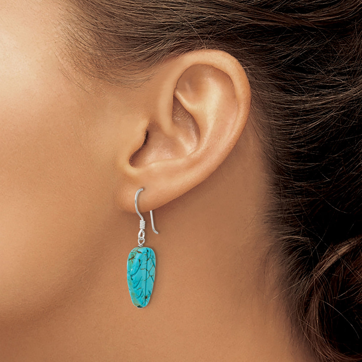 Sterling Silver Dangle Earrings with Reconstructed Magnesite Leaf, Bohemian Tribal Style