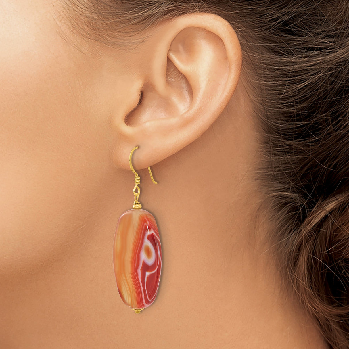 Sterling Silver Drop Earrings with Sardonyx, Gold Tone Hooks, Boho Earth Tone Style