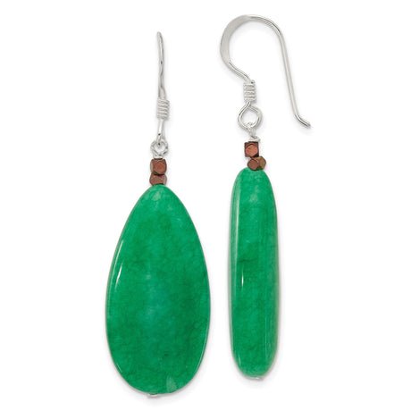 Sterling Silver Dangle Earrings with Jade and Hematite, Boho Artisan Style for Women
