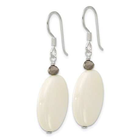 Sterling Silver Dangle Earrings with Crystal and Mother of Pearl, Minimalist Boho Style