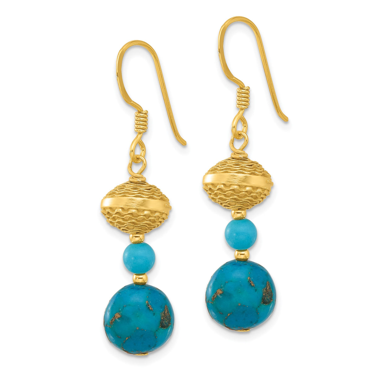 Sterling Silver Dangle Earrings with Blue Zircon and Turquoise, Boho Artisan Style
