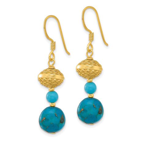 Sterling Silver Dangle Earrings with Blue Zircon and Turquoise, Boho Artisan Style