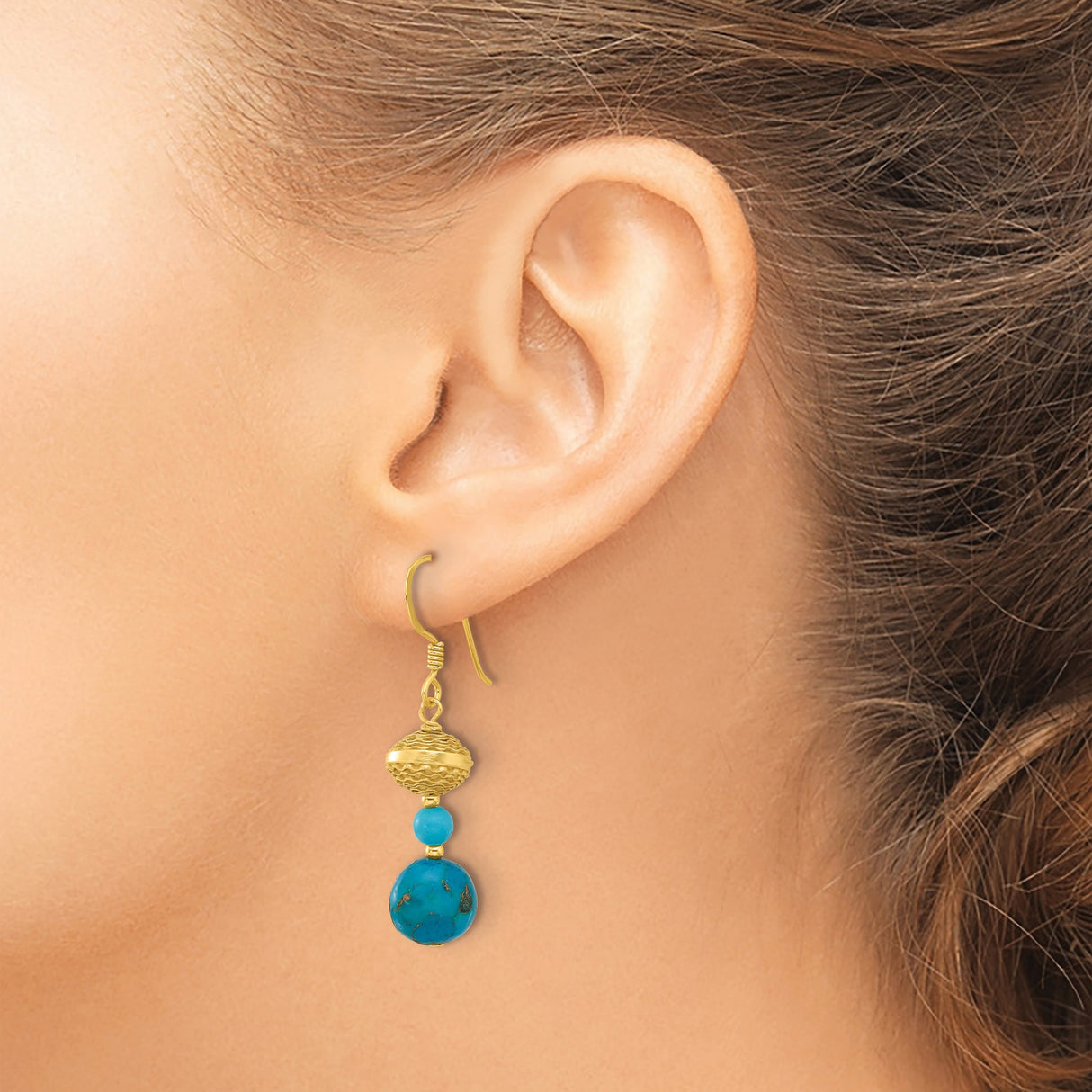 Sterling Silver Dangle Earrings with Blue Zircon and Turquoise, Boho Artisan Style