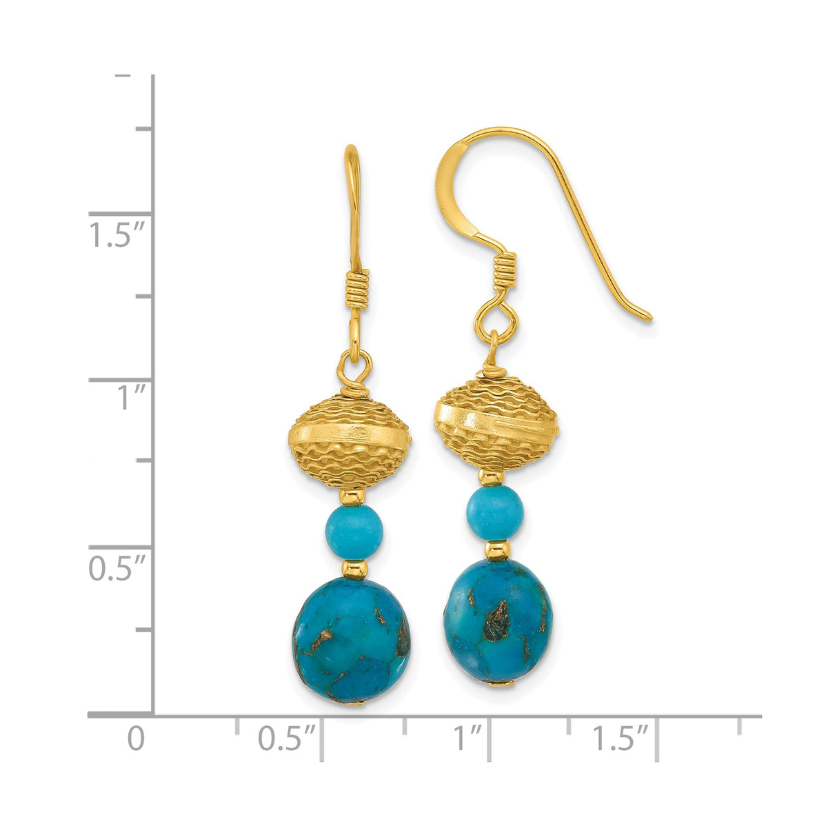 Sterling Silver Dangle Earrings with Blue Zircon and Turquoise, Boho Artisan Style