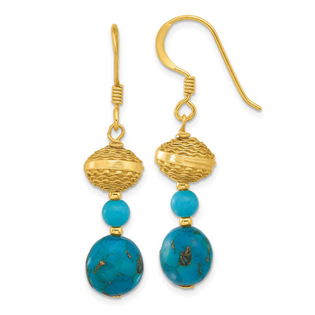 Sterling Silver Dangle Earrings with Blue Zircon and Turquoise, Boho Artisan Style