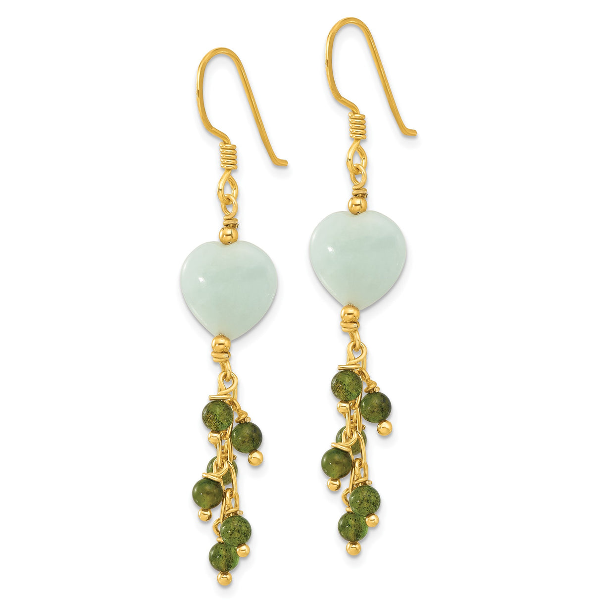 Sterling Silver Dangle Earrings with Reconstructed Magnesite, Heart and Oval Charms, Boho Style