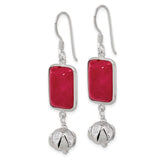 Sterling Silver Dangle Earrings with Red Jade, Floral Drop Accents, Boho Vintage Style