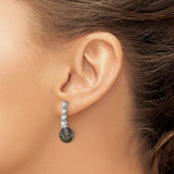 Sterling Silver Drop Earrings with Black Baroque Freshwater Pearls and Cubic Zirconia