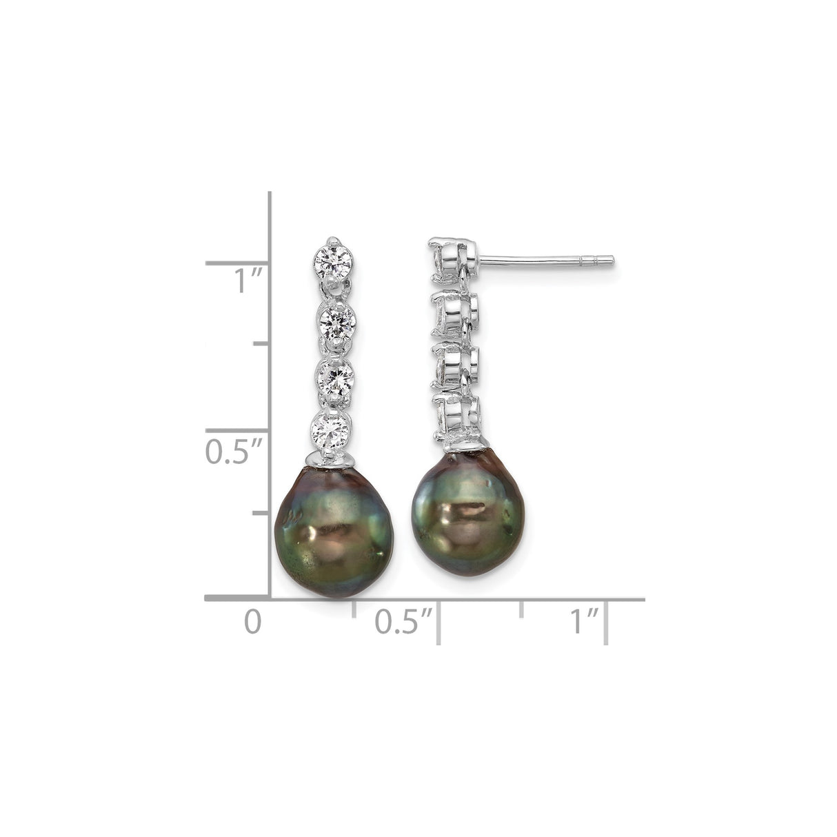 Sterling Silver Drop Earrings with Black Baroque Freshwater Pearls and Cubic Zirconia