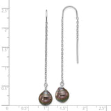 Sterling Silver Threader Earrings with Baroque Black Freshwater Pearls, Long Drop Style