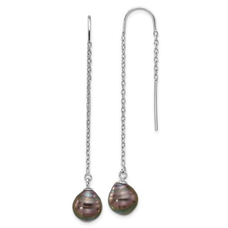 Sterling Silver Threader Earrings with Baroque Black Freshwater Pearls, Long Drop Style
