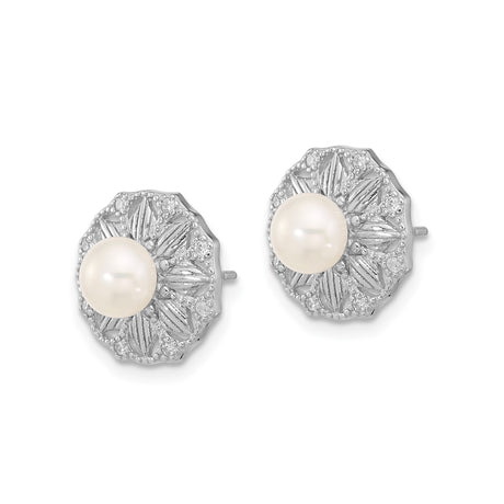 Sterling Silver Pearl Stud Earrings, Ornate Filigree Floral Design, Vintage-Inspired Womens Jewelry