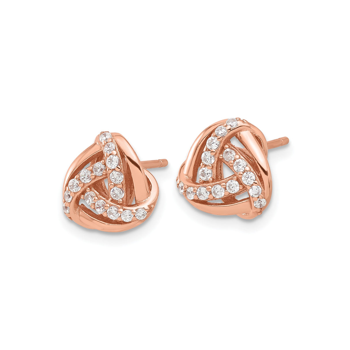 Sterling Silver Rose Gold Plated Love Knot Stud Earrings CZ