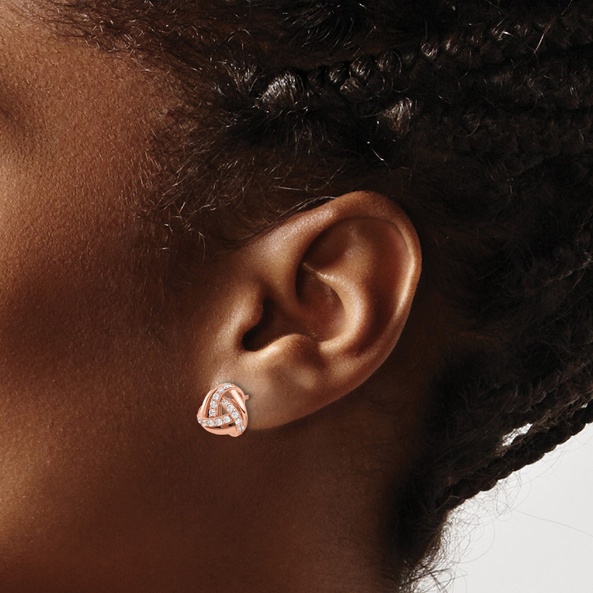 Sterling Silver Rose Gold Plated Love Knot Stud Earrings CZ