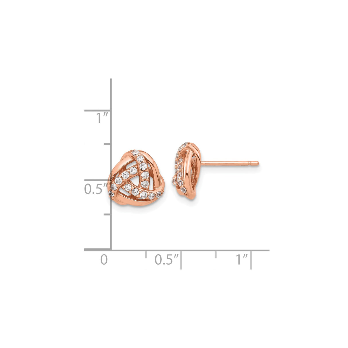Sterling Silver Rose Gold Plated Love Knot Stud Earrings CZ
