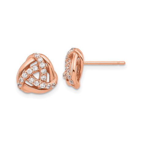 Sterling Silver Rose Gold-Plated Love Knot Stud Earrings for Women with Cubic Zirconia Accents, Elegant Knot Design Symbolizing Eternal Love, Romantic Silver Jewelry for Daily Wear or Anniversary