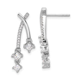 Sterling Silver Dangle Earrings with Cubic Zirconia, Curved Design and Square CZ Drops