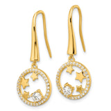 Sterling Silver Dangle Earrings with Cubic Zirconia, Circle, Star, and Teddy Bear Motifs