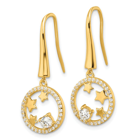 Sterling Silver Dangle Earrings with Cubic Zirconia, Circle, Star, and Teddy Bear Motifs