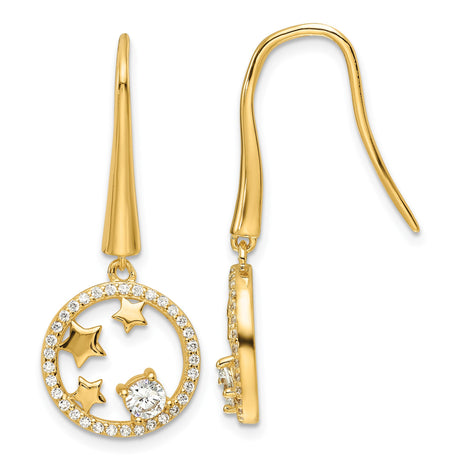 Sterling Silver Dangle Earrings with Cubic Zirconia, Circle, Star, and Teddy Bear Motifs