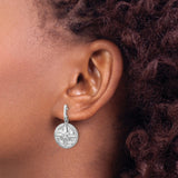 Sterling Silver Compass Rose Dangle Earrings with Cubic Zirconia, Nautical Star Design for Women