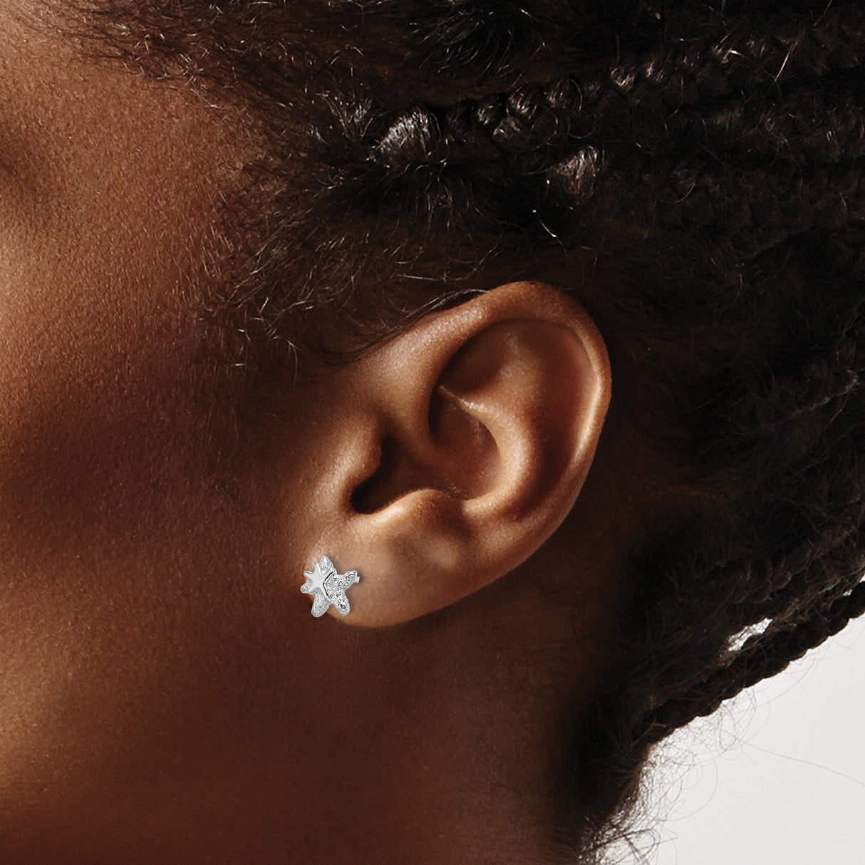 Sterling Silver Starfish Stud Earrings with Textured Nautical Design for Women